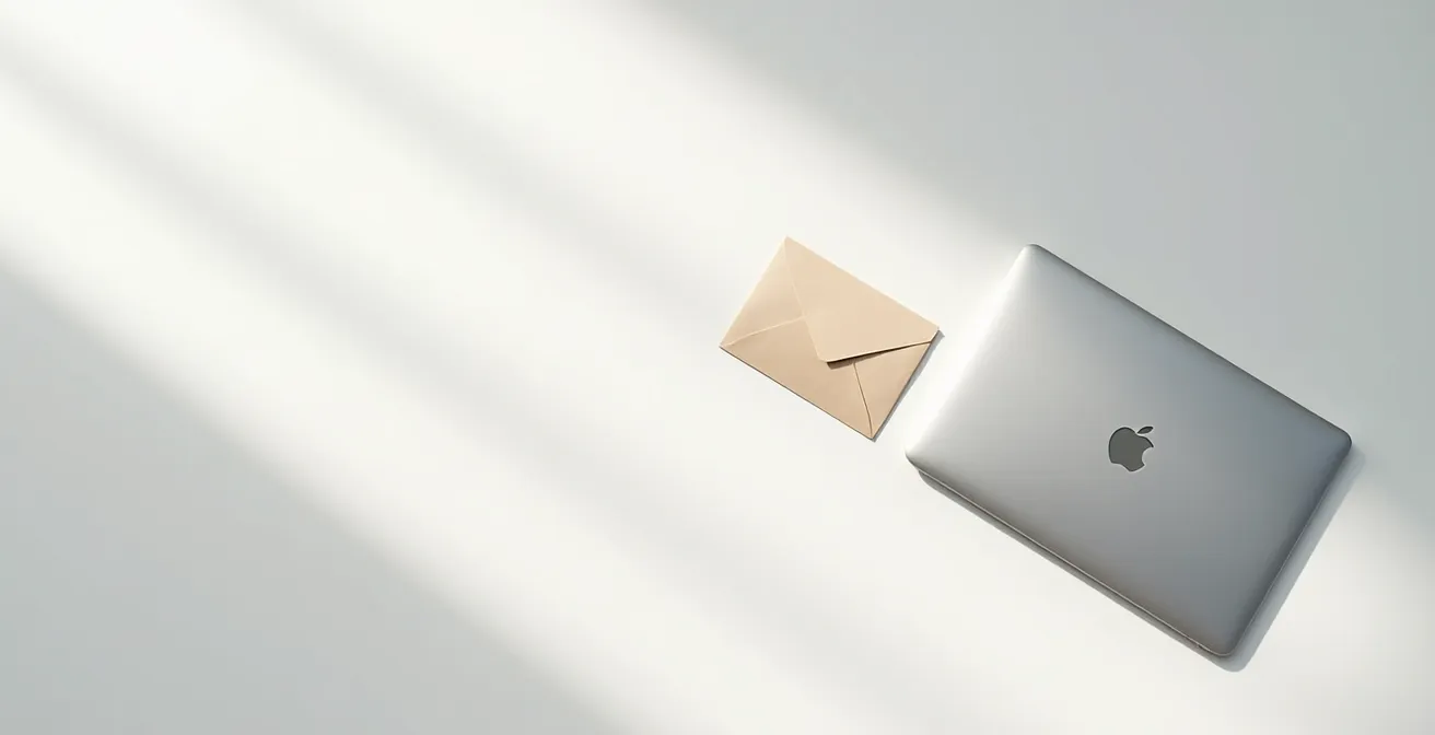 Bureau épuré montrant la coexistence du papier et du numérique